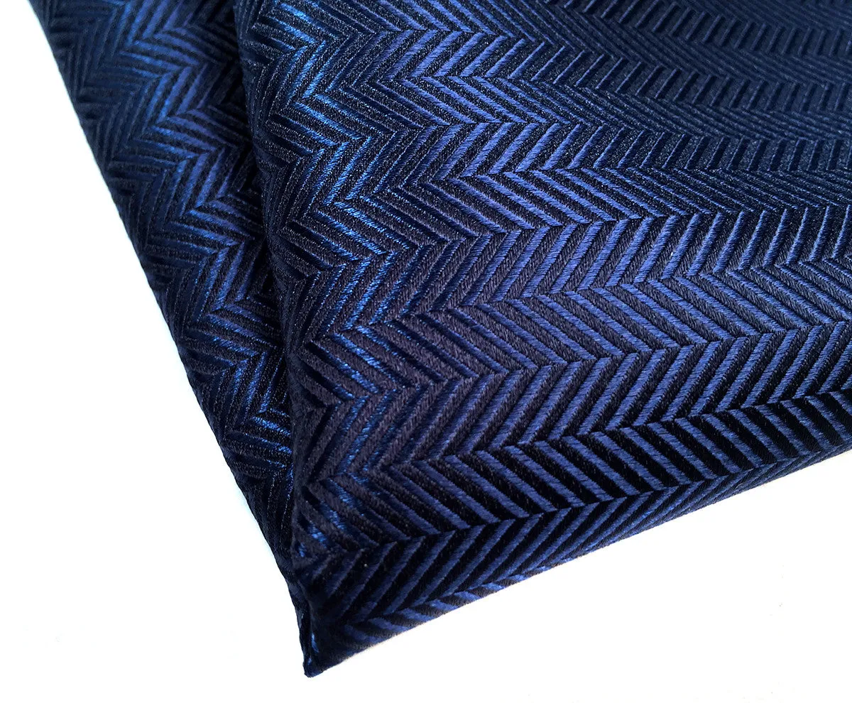 Sapphire Blue Herringbone Silk Pocket Square