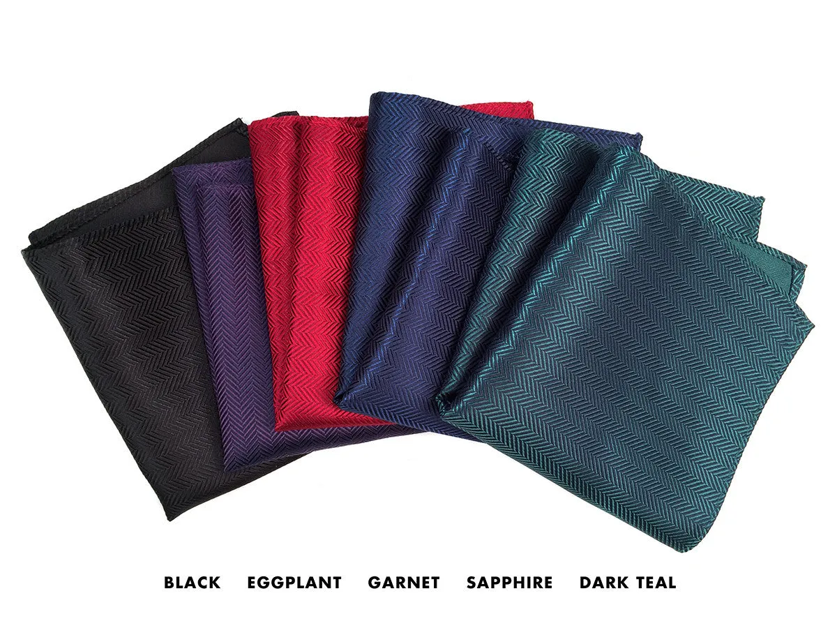 Sapphire Blue Herringbone Silk Pocket Square