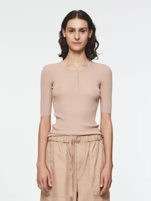 Sheer Ribbed Henley in Nude