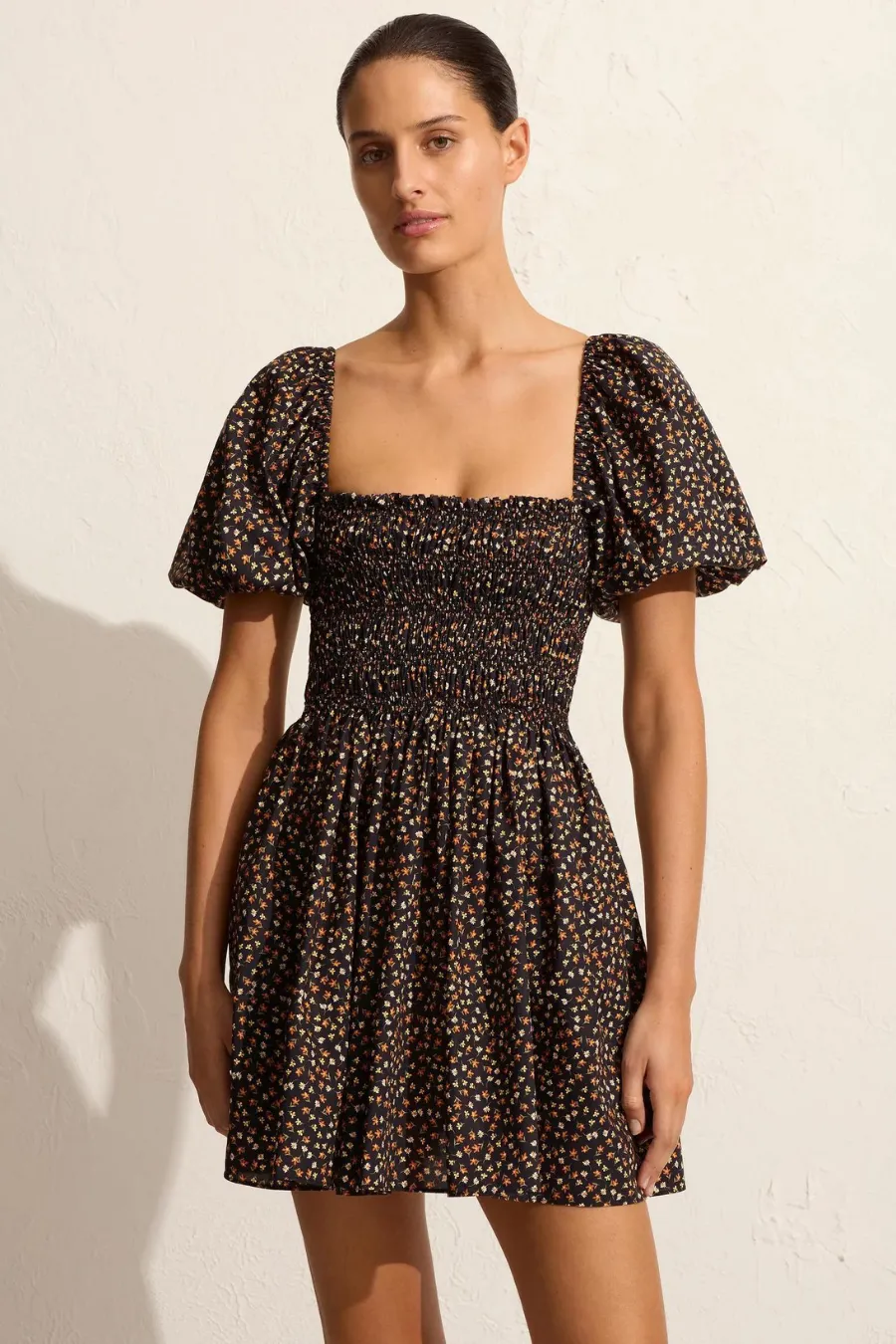 Shirred Peasant Mini Dress Meadow