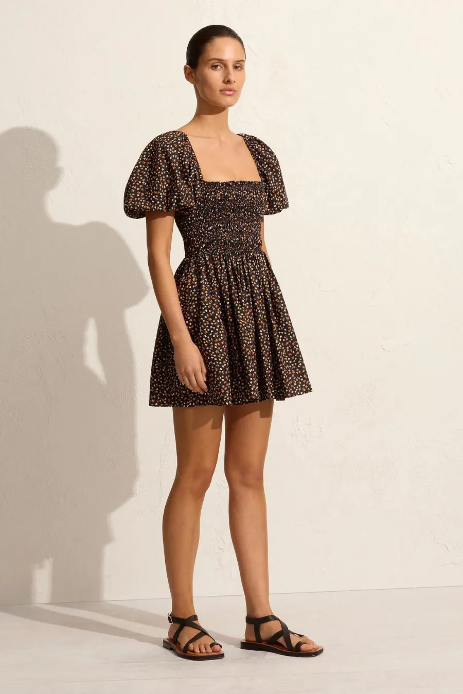 Shirred Peasant Mini Dress Meadow