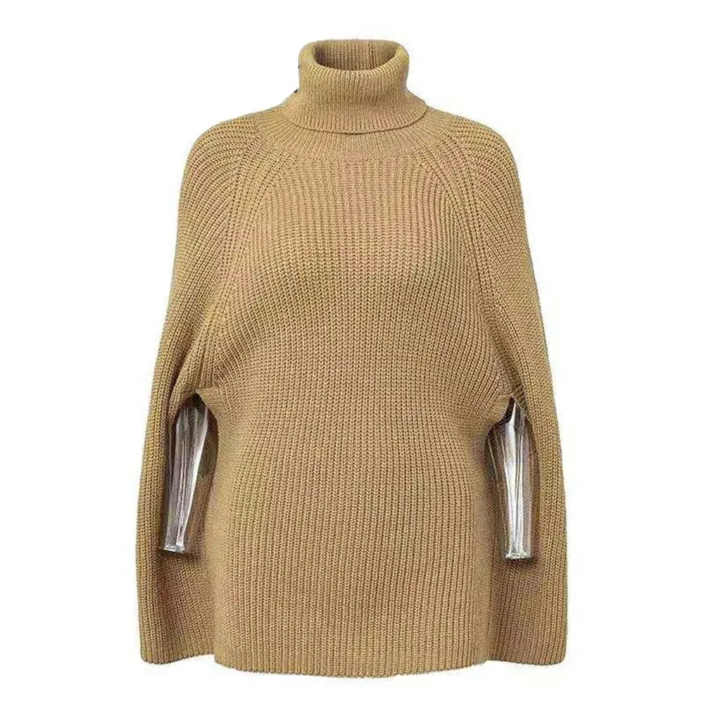 Solid Knitting Sweaters For Women Turtleneck Batwing Sleeves Loose Designer Sweater Female Fashion Clothing