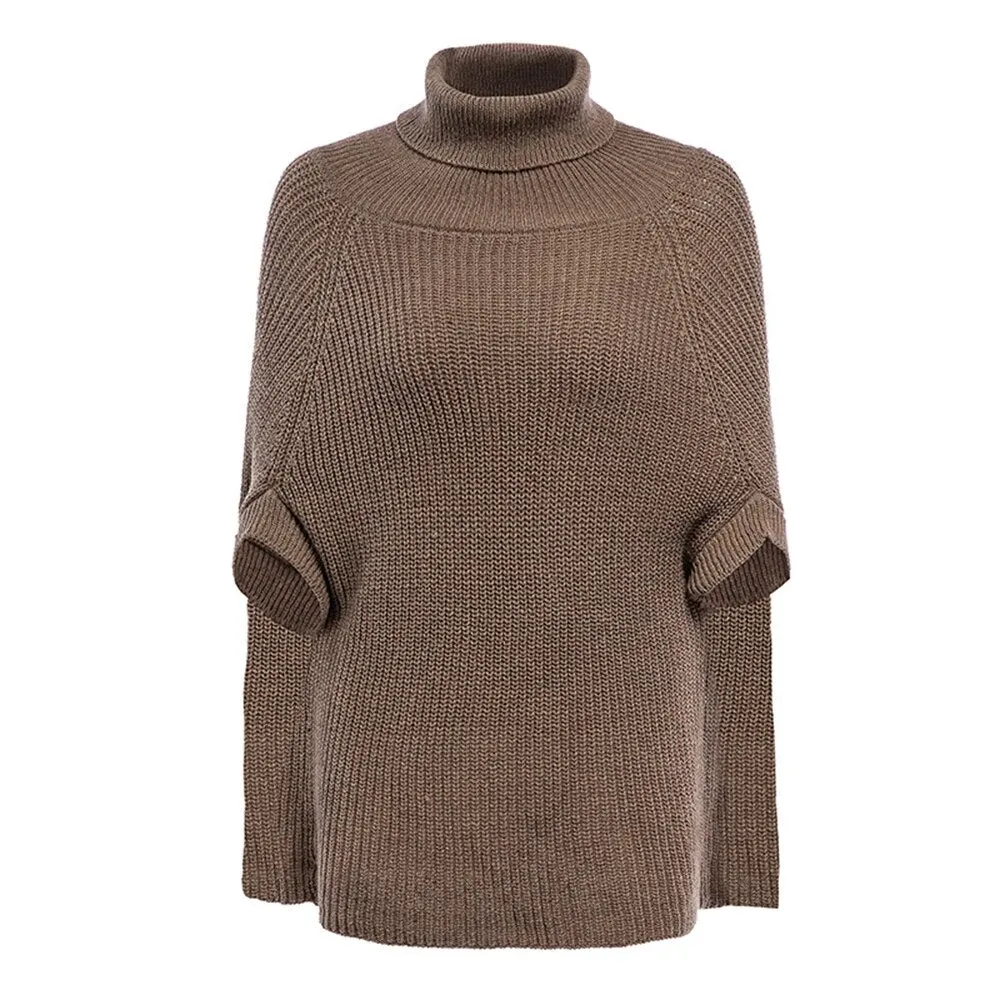 Solid Knitting Sweaters For Women Turtleneck Batwing Sleeves Loose Designer Sweater Female Fashion Clothing