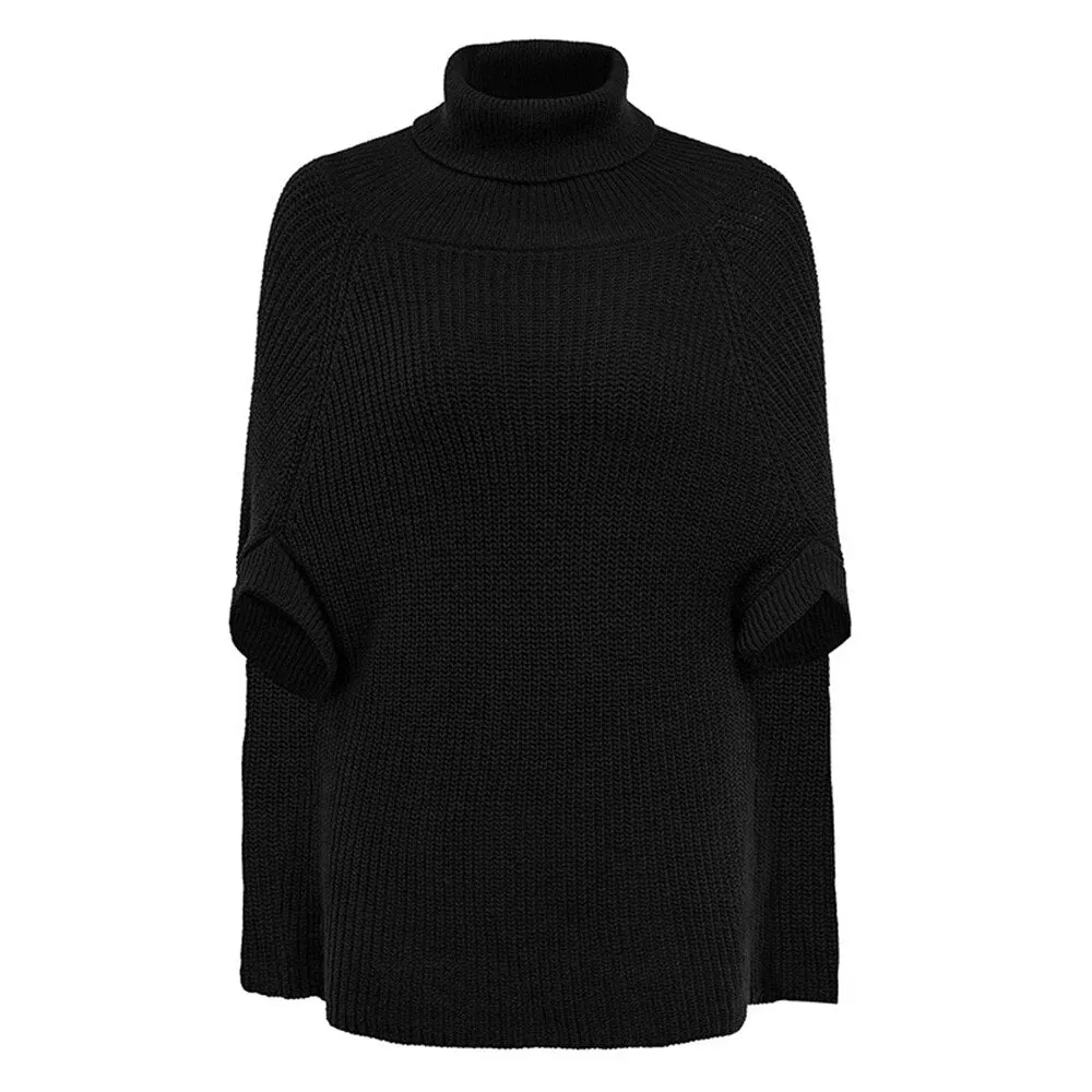 Solid Knitting Sweaters For Women Turtleneck Batwing Sleeves Loose Designer Sweater Female Fashion Clothing