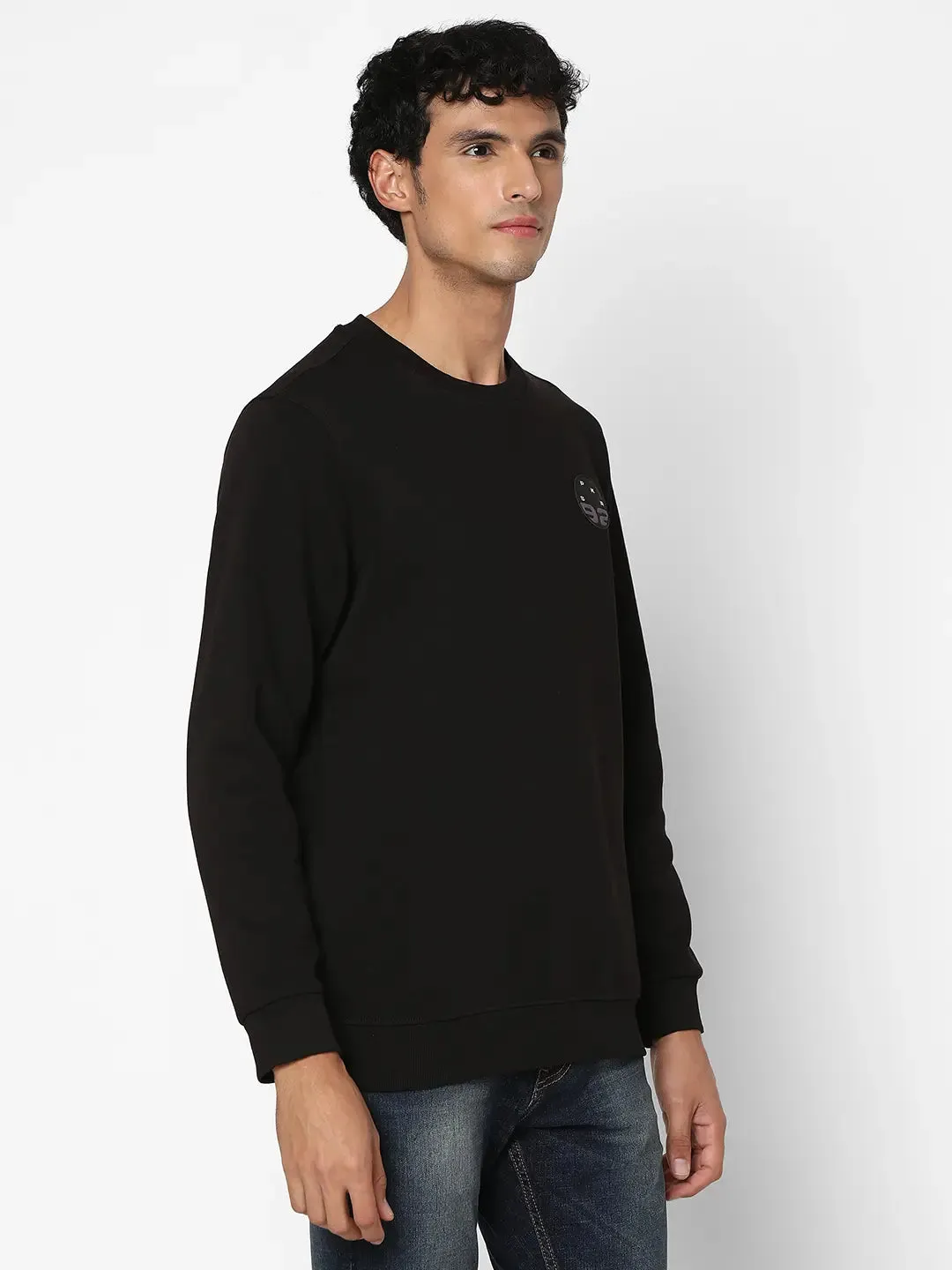 Spykar Men Black Blended Slim Fit Full Sleeve Round Neck Plain Casual Sweatshirt