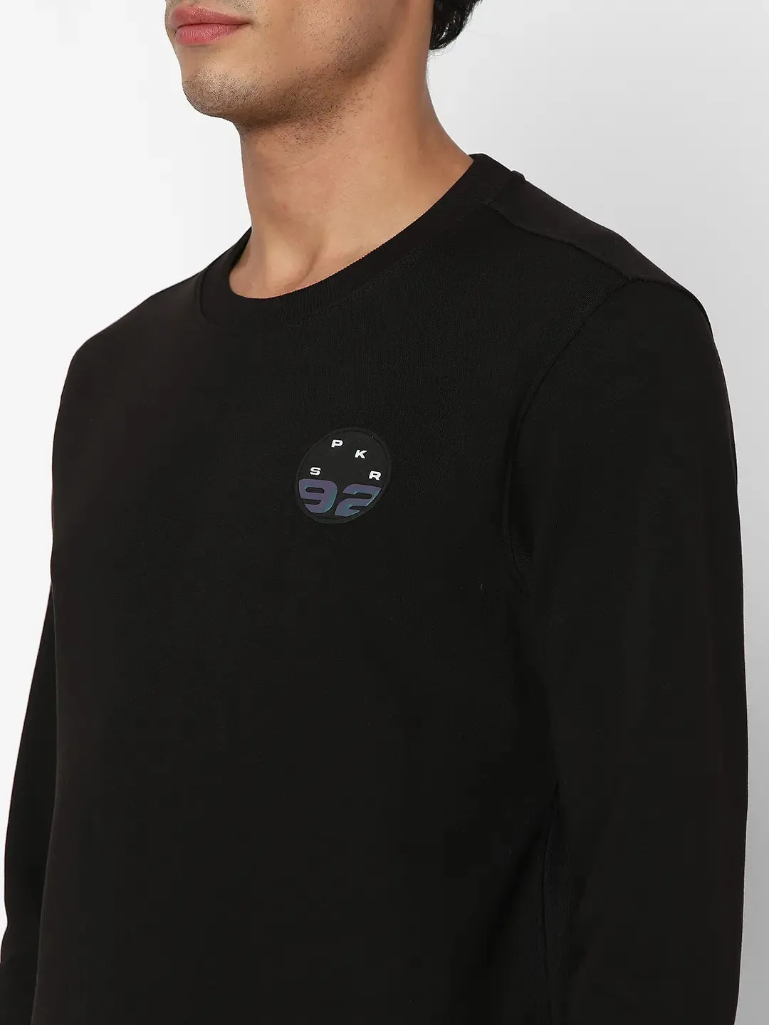 Spykar Men Black Blended Slim Fit Full Sleeve Round Neck Plain Casual Sweatshirt