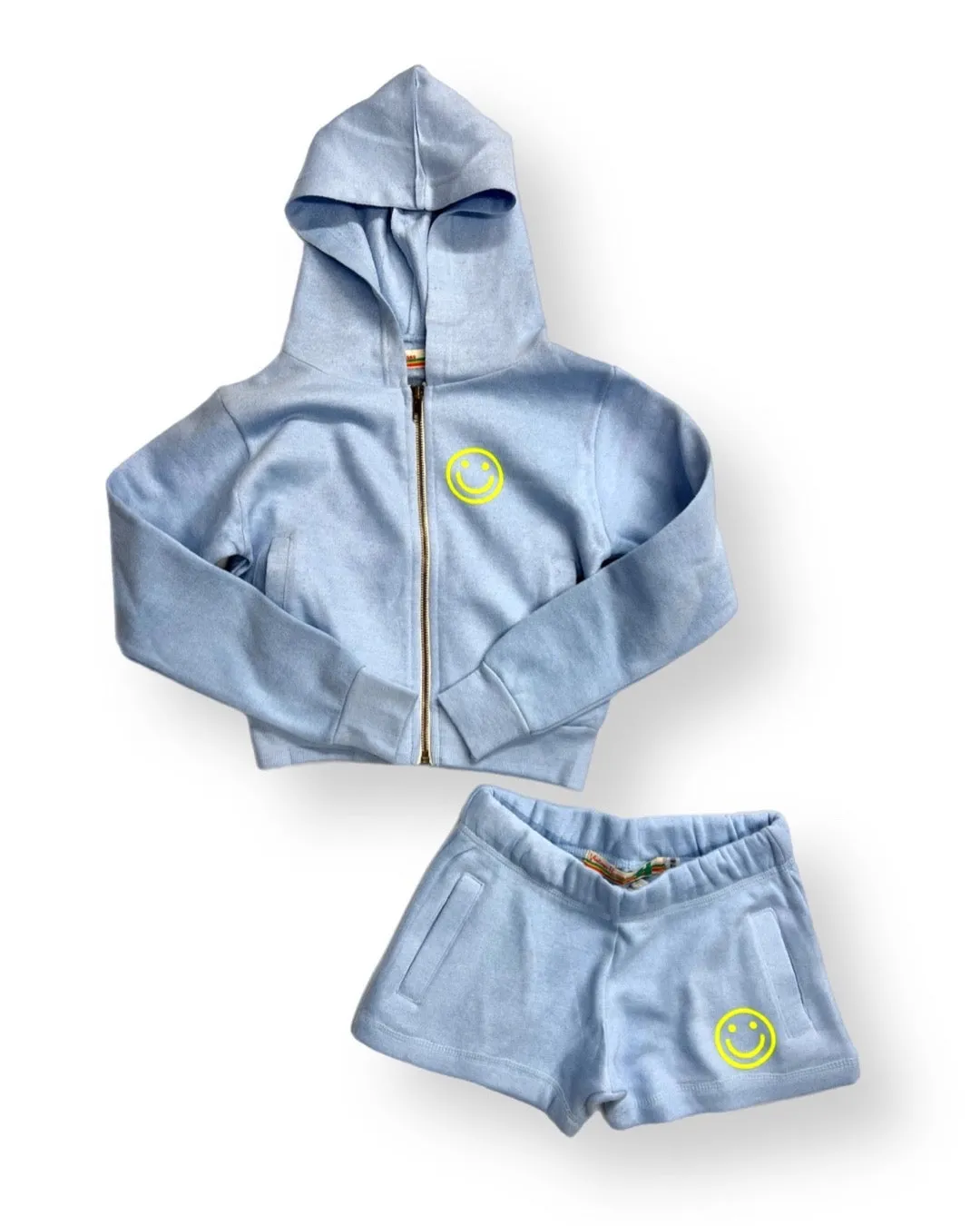 VH Baby Blue Crop Zip Hoody - Lime Smiley