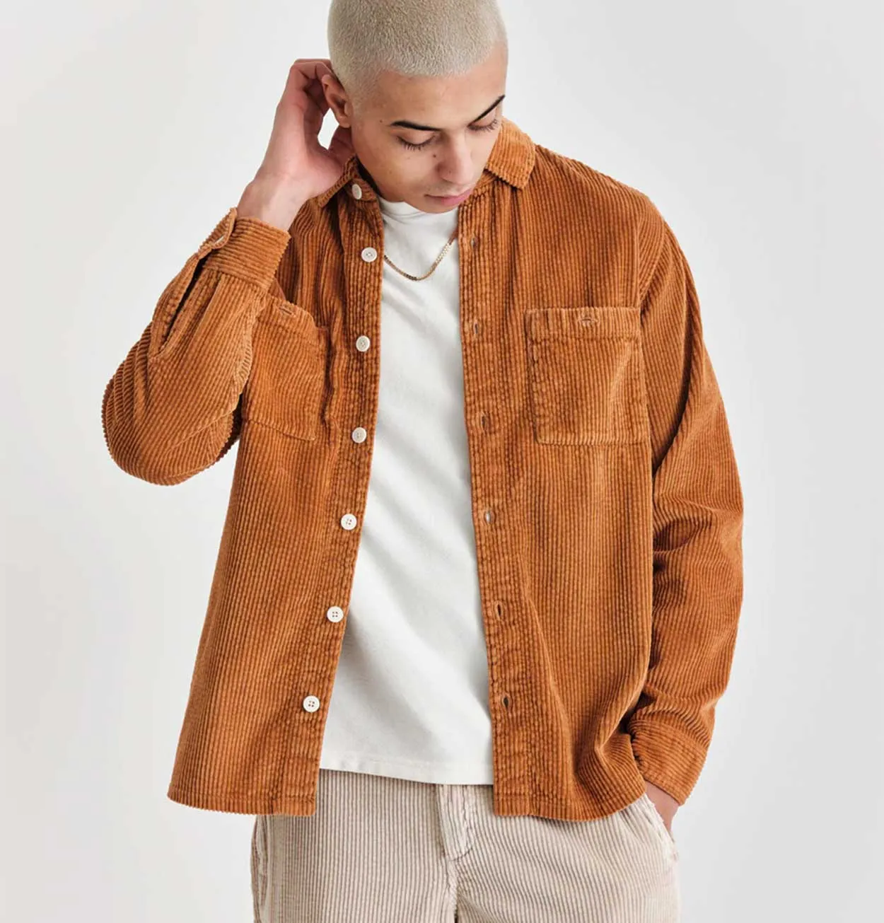 Wax London Whiting Overshirt in Burnt Orange