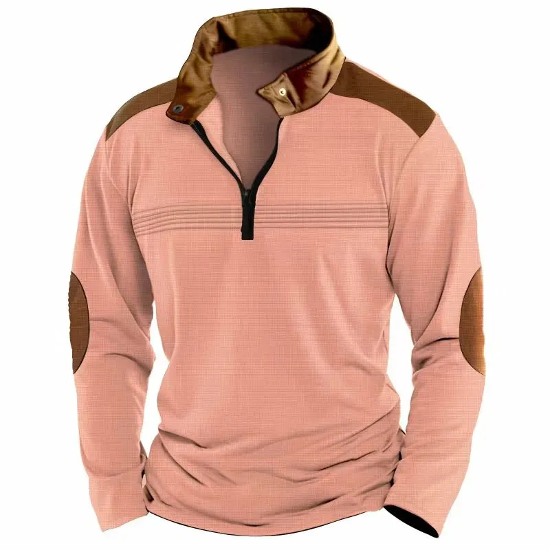 Wiaofellas  -  Fashion Patchwork Stand Collar Sweatshirt Men Winter Long Sleeve Autumn Hoodie Male Vintage Zip-up Loose Sweatshirts Casual Top