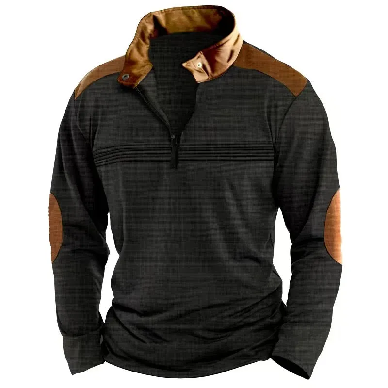 Wiaofellas  -  Fashion Patchwork Stand Collar Sweatshirt Men Winter Long Sleeve Autumn Hoodie Male Vintage Zip-up Loose Sweatshirts Casual Top