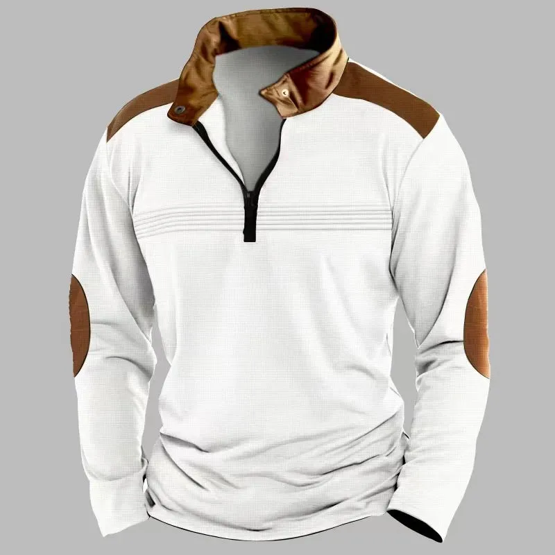 Wiaofellas  -  Fashion Patchwork Stand Collar Sweatshirt Men Winter Long Sleeve Autumn Hoodie Male Vintage Zip-up Loose Sweatshirts Casual Top