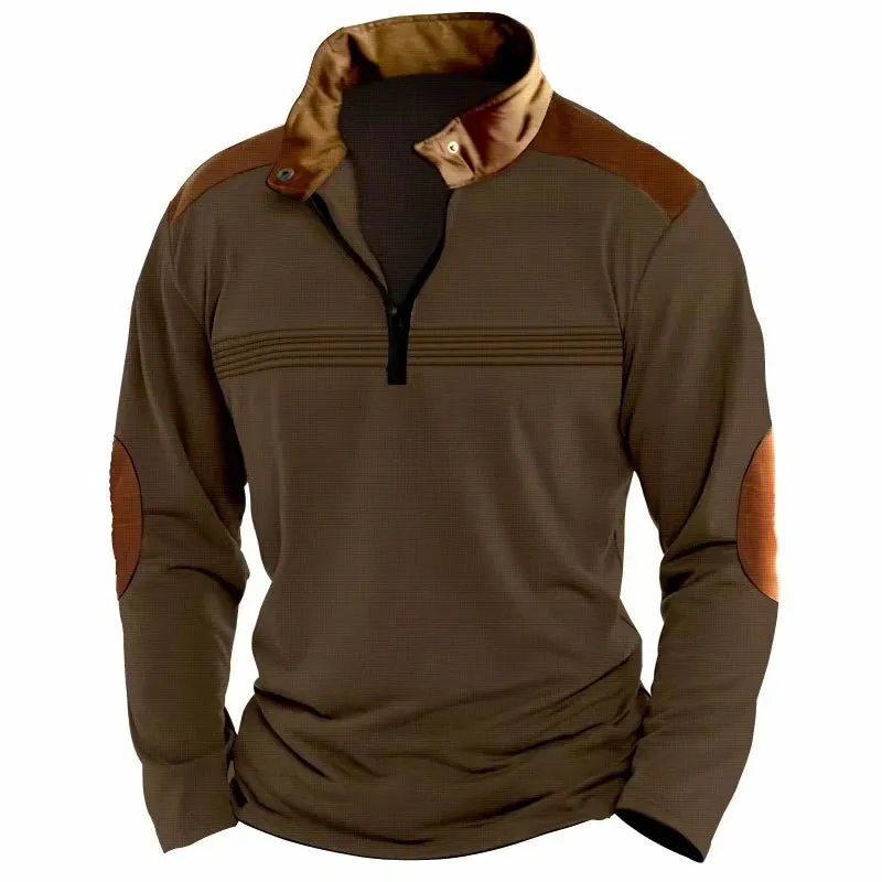 Wiaofellas  -  Fashion Patchwork Stand Collar Sweatshirt Men Winter Long Sleeve Autumn Hoodie Male Vintage Zip-up Loose Sweatshirts Casual Top