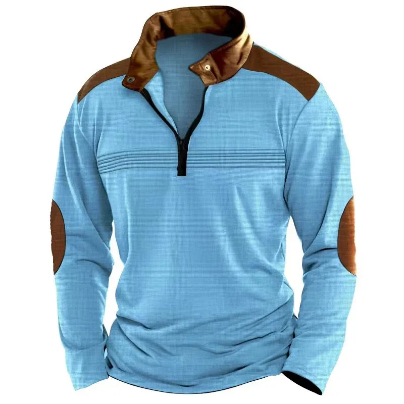 Wiaofellas  -  Fashion Patchwork Stand Collar Sweatshirt Men Winter Long Sleeve Autumn Hoodie Male Vintage Zip-up Loose Sweatshirts Casual Top