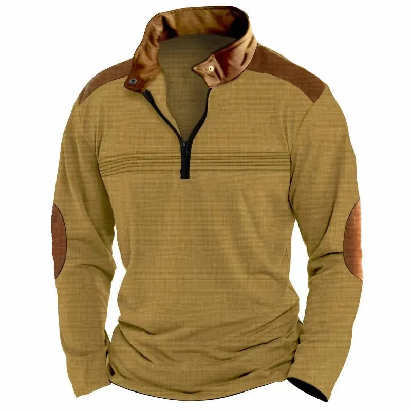 Wiaofellas  -  Fashion Patchwork Stand Collar Sweatshirt Men Winter Long Sleeve Autumn Hoodie Male Vintage Zip-up Loose Sweatshirts Casual Top