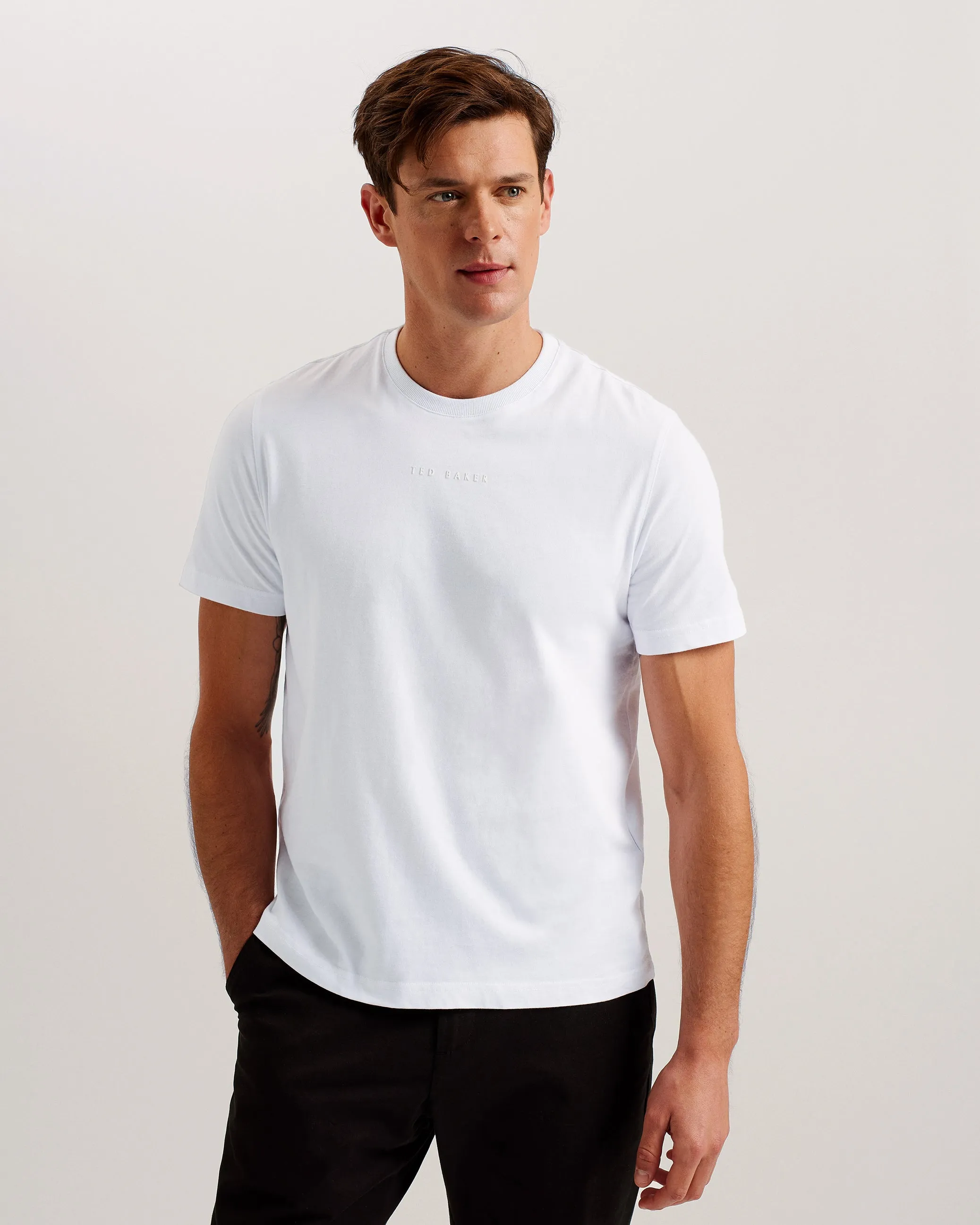Classic White Wiskin SS Regular-Fit Branded T-Shirt