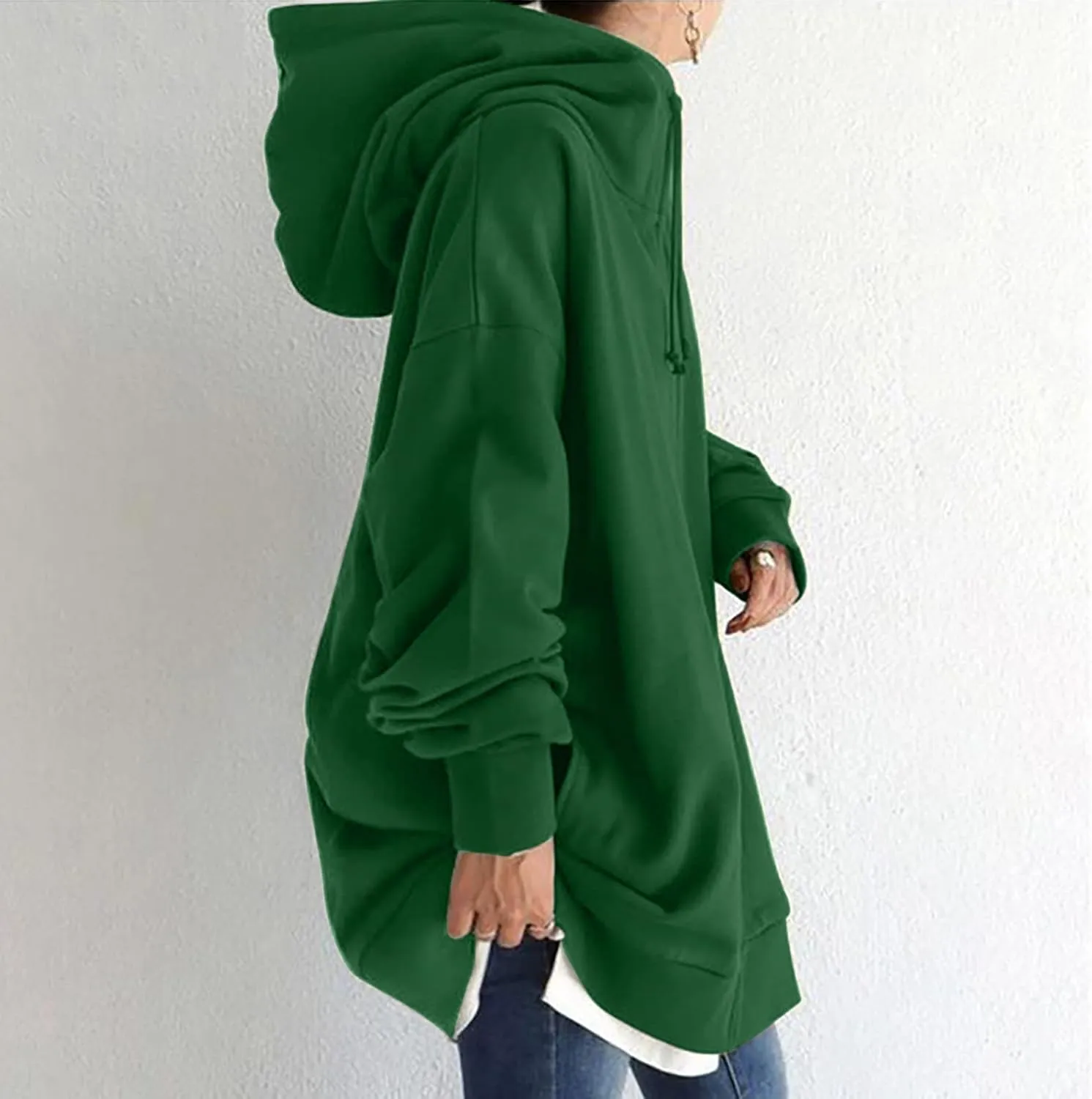 Women Long Sweatshirt Pullover Long Sleeve Solid Color Zip Up Hoodies Slim Fit Casual Fall Winter Shirts with Pocket