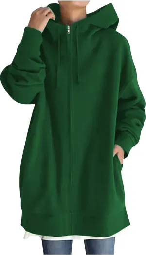 Women Long Sweatshirt Pullover Long Sleeve Solid Color Zip Up Hoodies Slim Fit Casual Fall Winter Shirts with Pocket