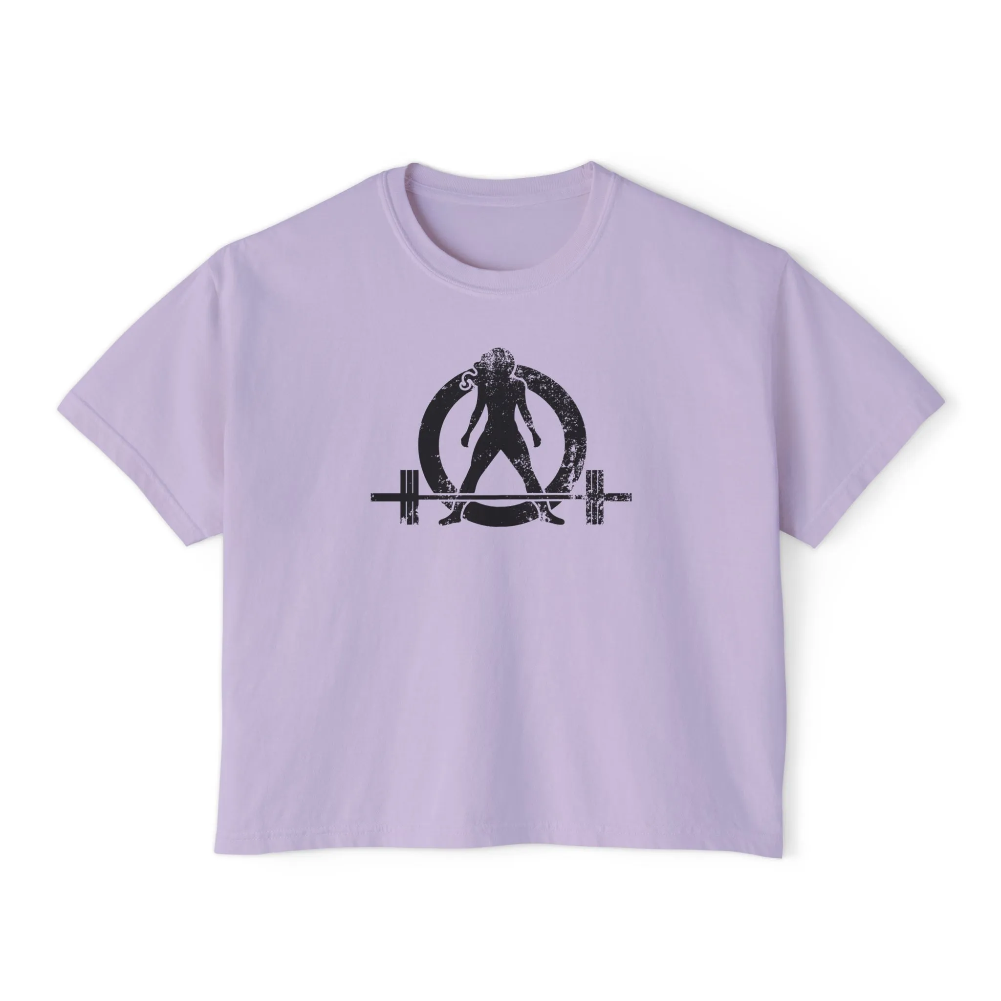 Women's Boxy Tee - Black Distressed Logo Front Plain Back