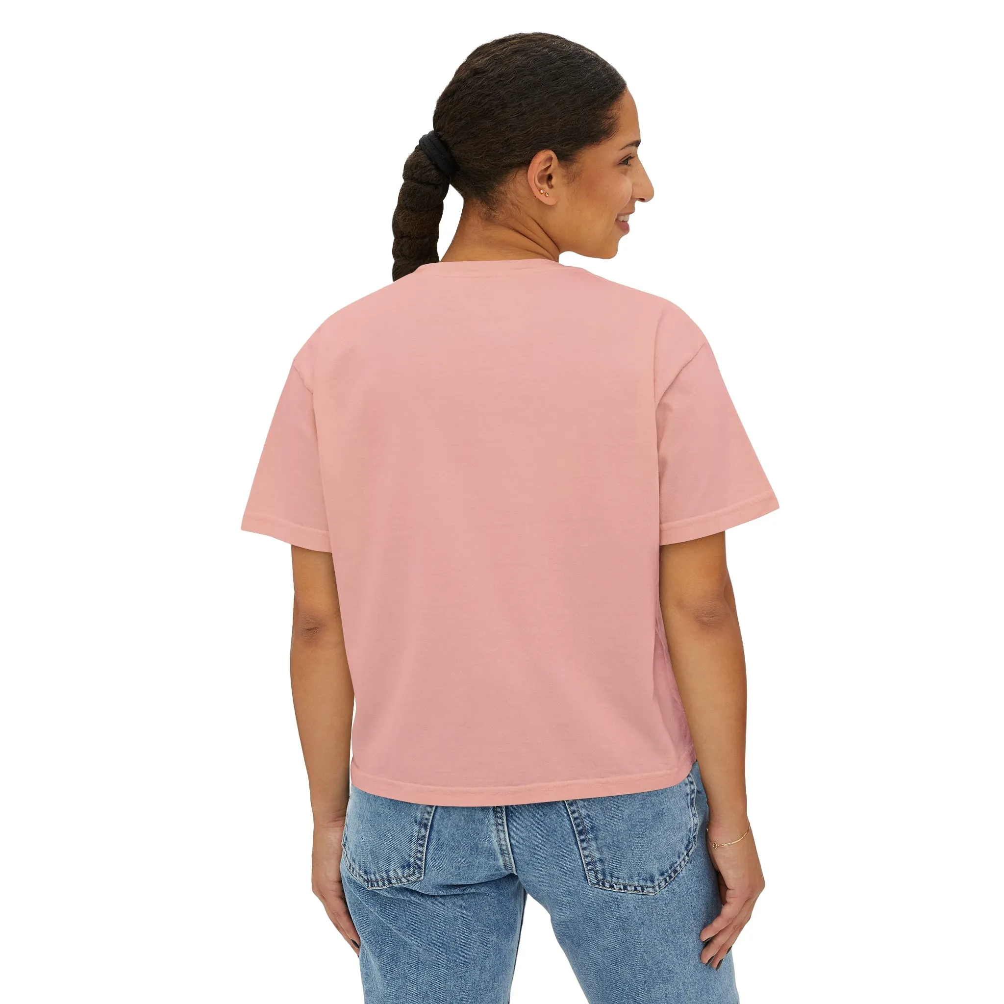 Women's Boxy Tee - Black Distressed Logo Front Plain Back