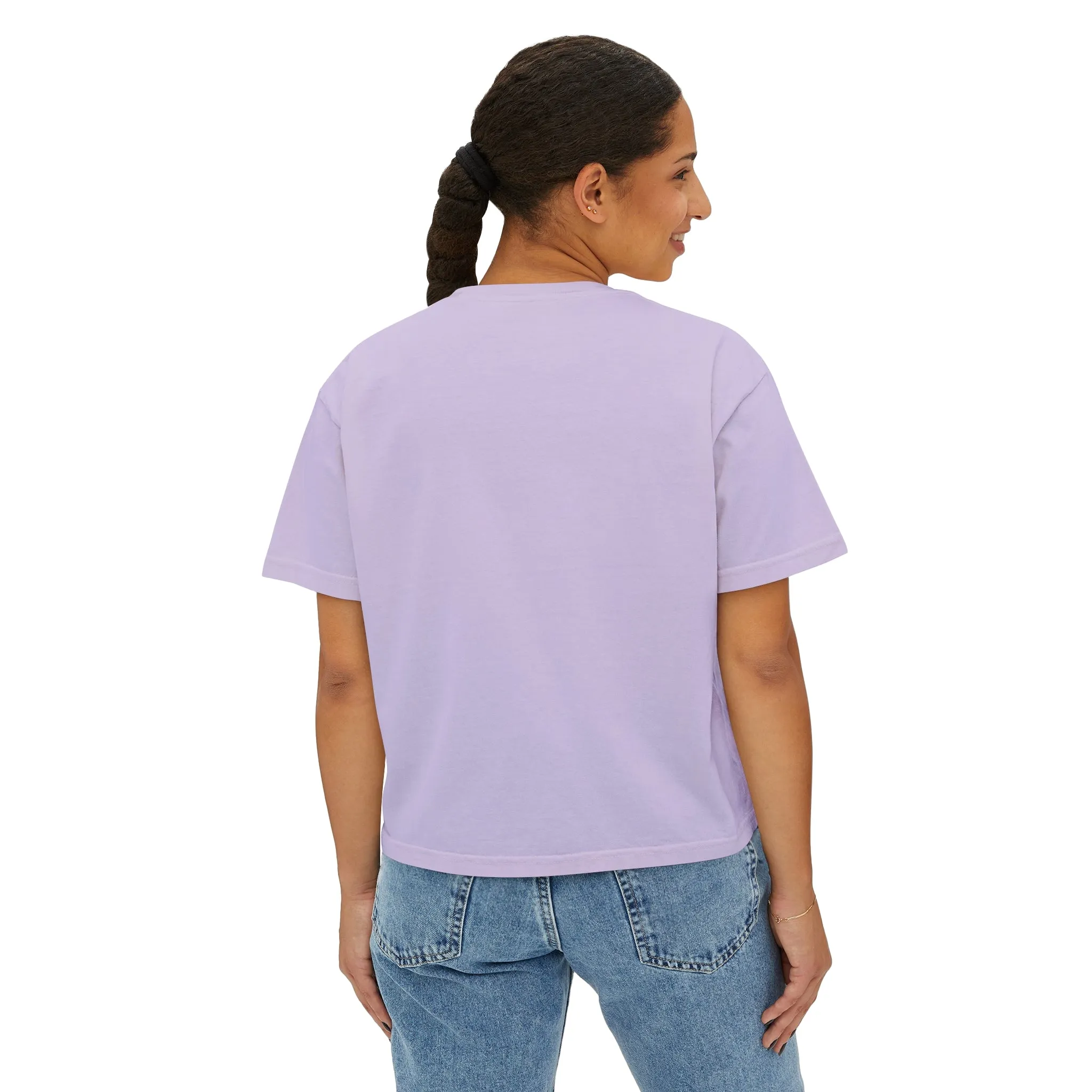 Women's Boxy Tee - Black Distressed Logo Front Plain Back