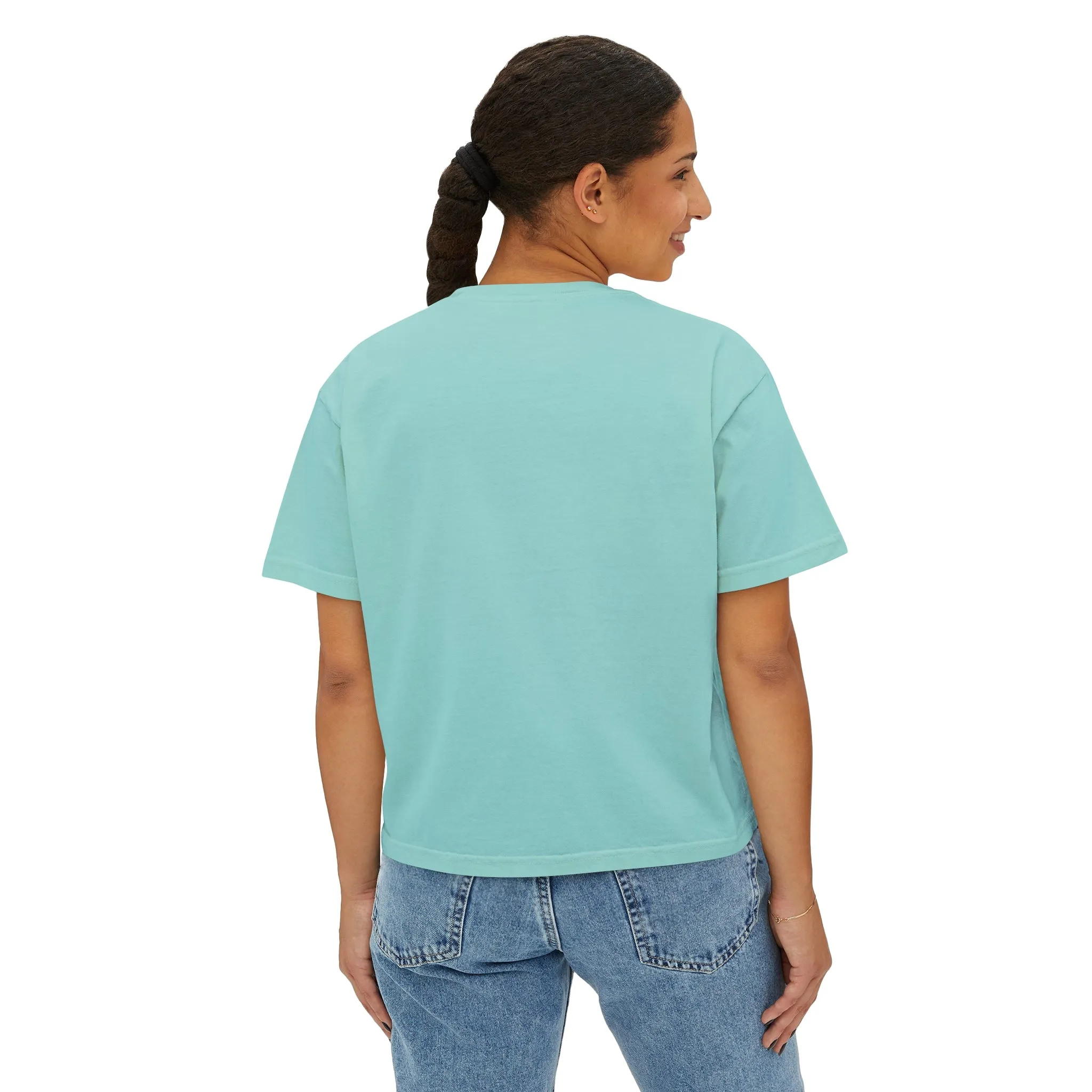 Women's Boxy Tee - Black Distressed Logo Front Plain Back