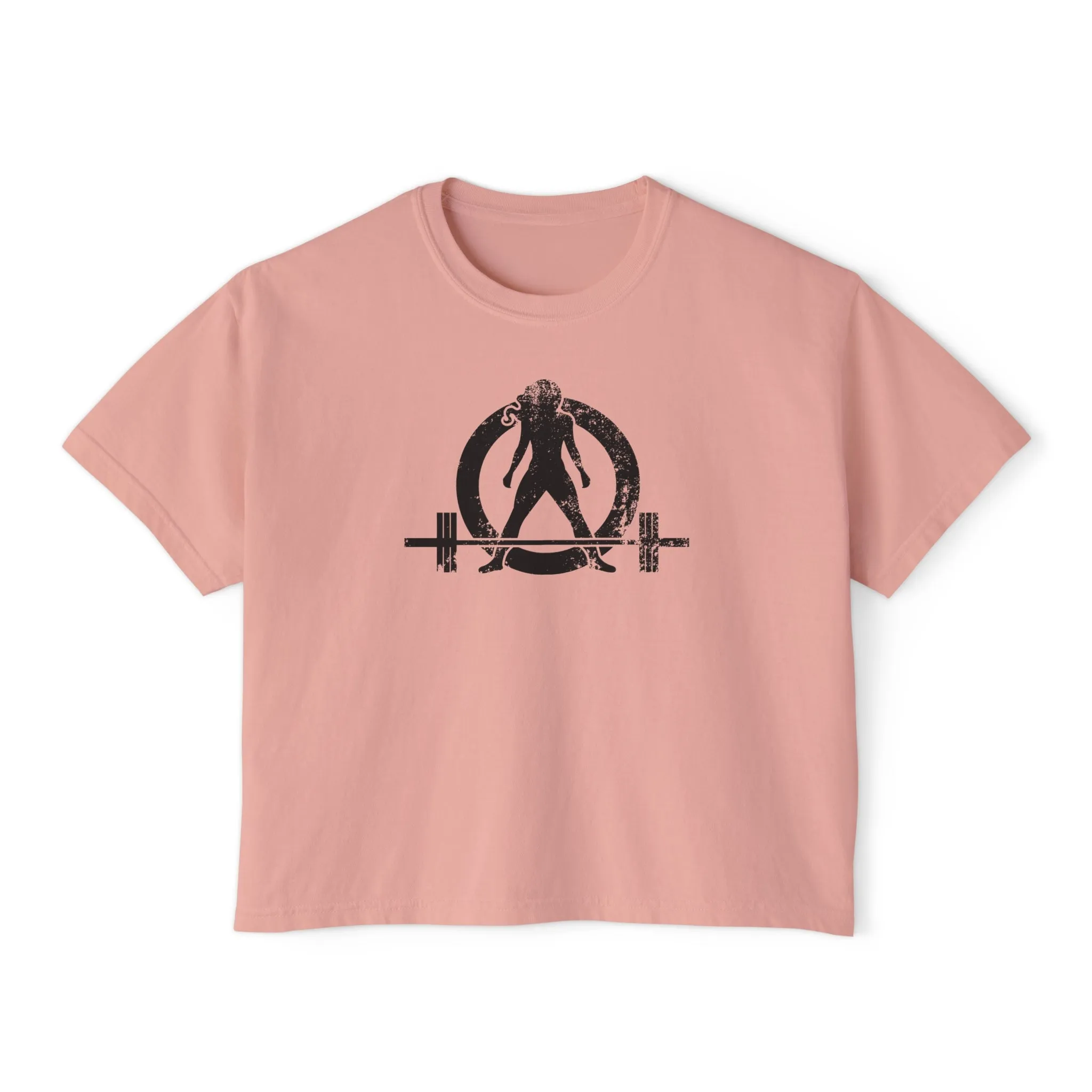 Women's Boxy Tee - Black Distressed Logo Front Plain Back