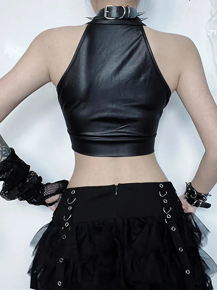 Stylish Womens Grunge Gothic Punk Casual Cold Shoulder Crop Top