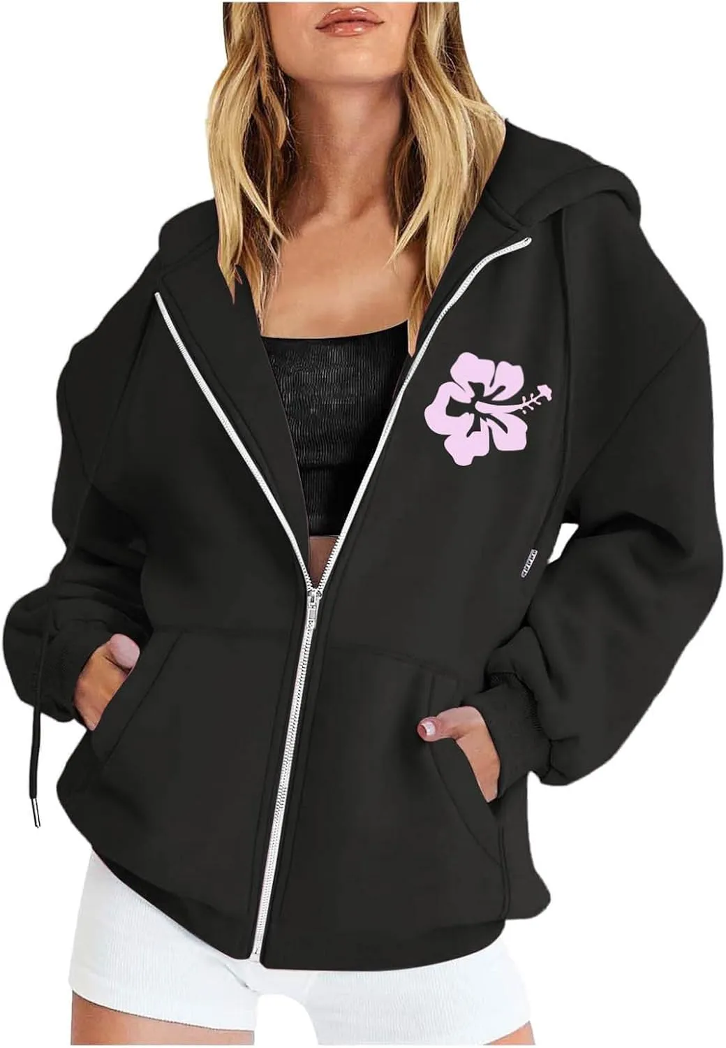 Womens Oversized Hoodies Long Sleeve Graphic Preppy Sweatshirt Teen Girls Casual Loose Zip Up Jacket Fall Tops