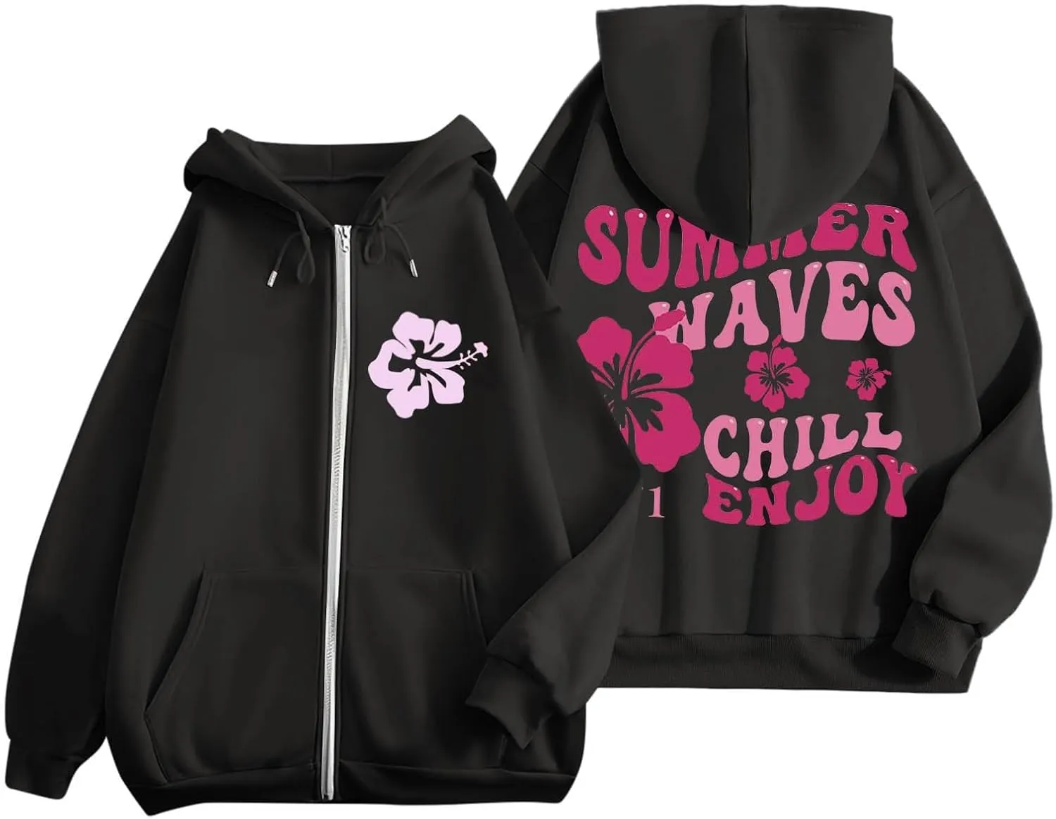 Womens Oversized Hoodies Long Sleeve Graphic Preppy Sweatshirt Teen Girls Casual Loose Zip Up Jacket Fall Tops