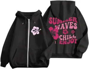 Womens Oversized Hoodies Long Sleeve Graphic Preppy Sweatshirt Teen Girls Casual Loose Zip Up Jacket Fall Tops