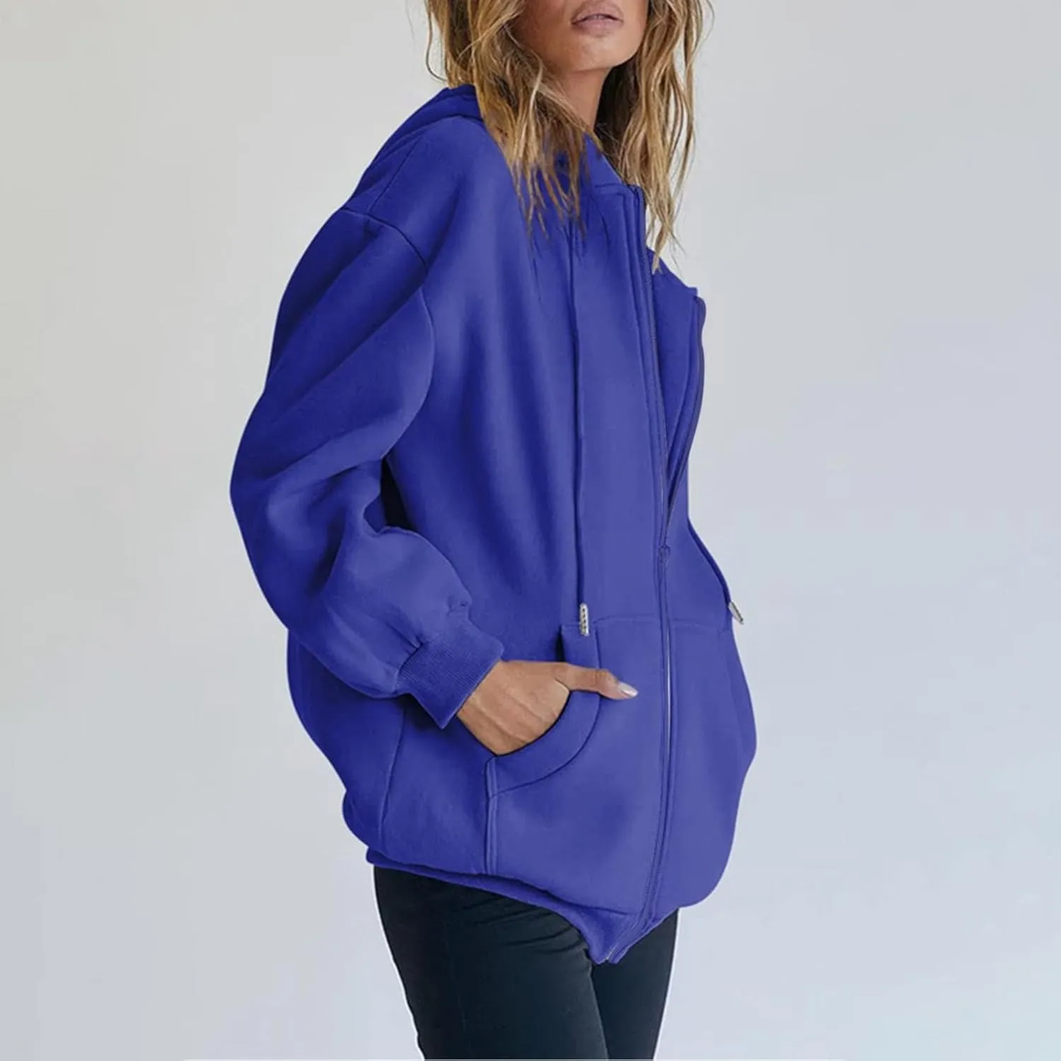 Women's Zip Up Y2K Hoodies Plus Size Trendy 2024 Jackets Long Sleeve Jacket Cute Drawstring Zip Up Hoodie