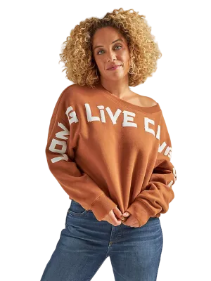 Wrangler Women's Argan Oil Long Live Cowboys Cinched Fleece Sweater