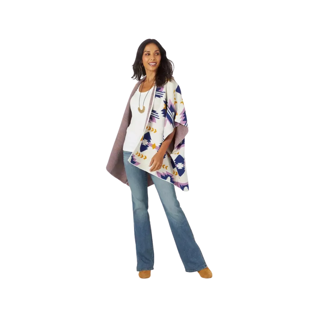 Vintage Womens Wrangler Retro Western Style Poncho in White